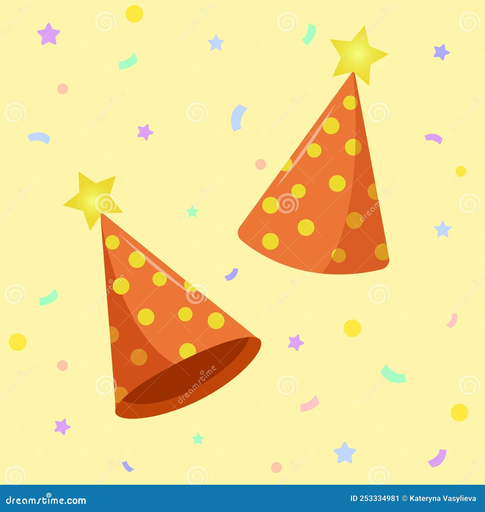 Birthday Accessories Party Hat and Confetti Stock Vector Illustration