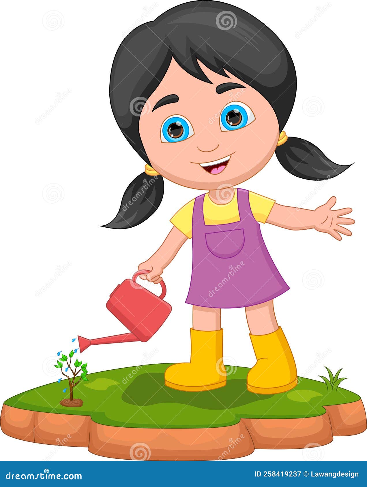 Cartoon Little Girl Watering Plants Stock Vector Illustration of