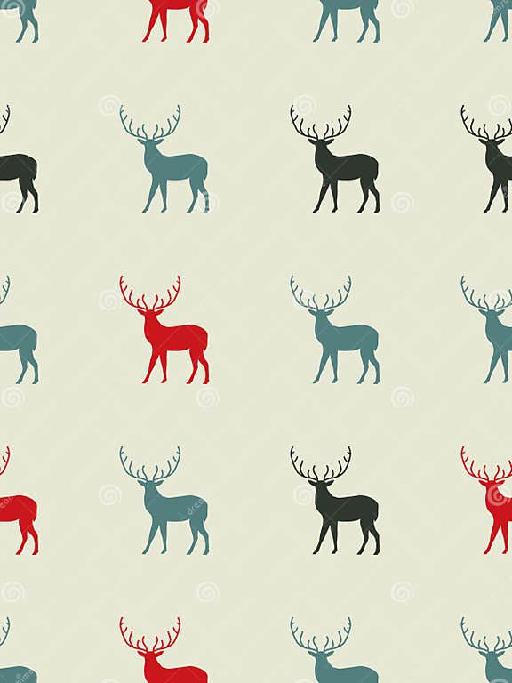 Seamless Deer Color Full and Simple Pattern Stock Vector Illustration