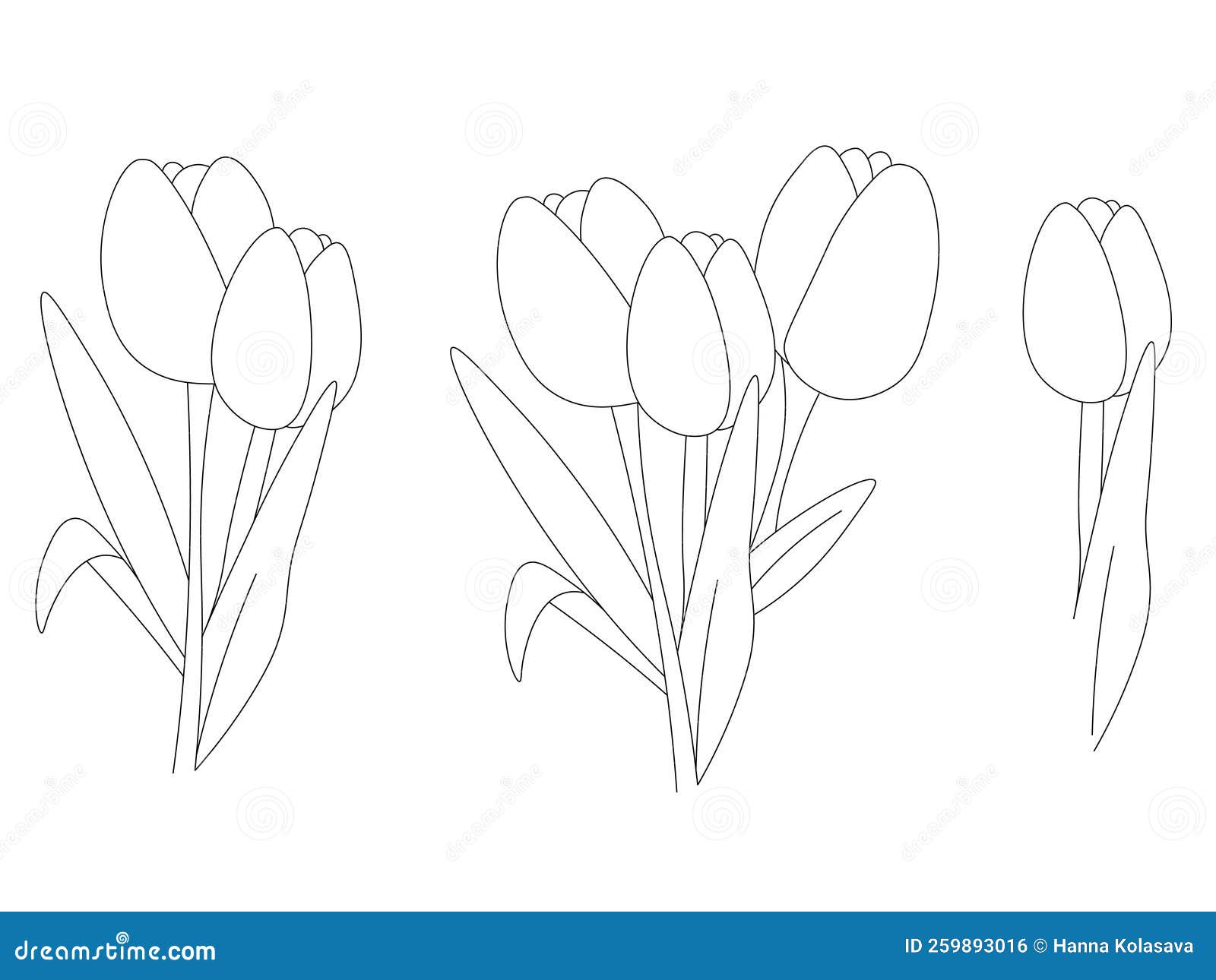 Coloring Page for Kids on a White Background with Tulips Stock Vector