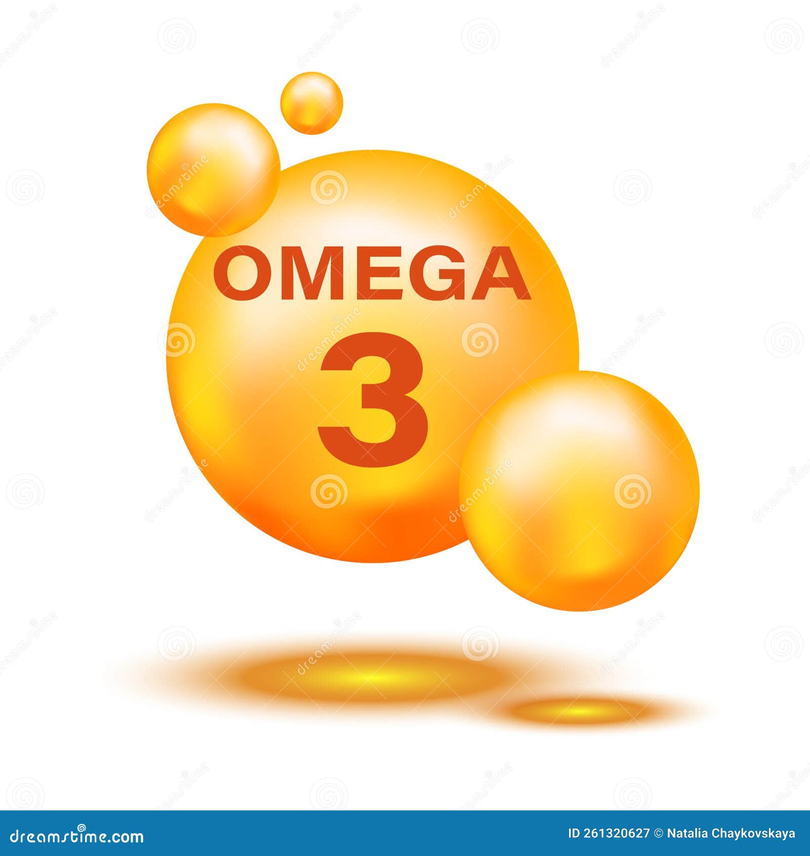 Gold Omega3 Badge on a White Background. Omega3 Polyunsaturated Fats
