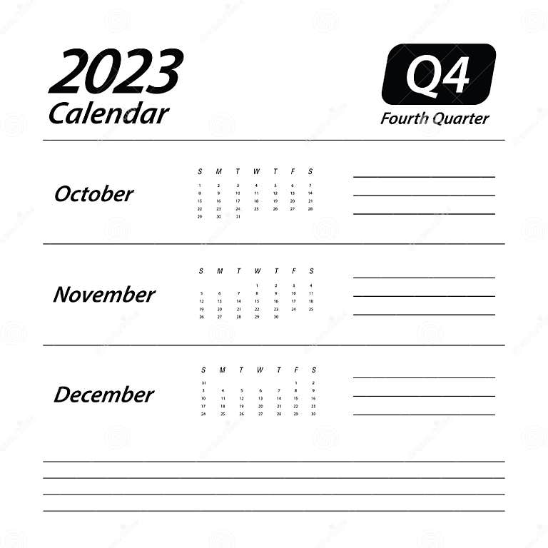 Q4 Fourth Quarter of 2023 Calendar Stock Vector Illustration of