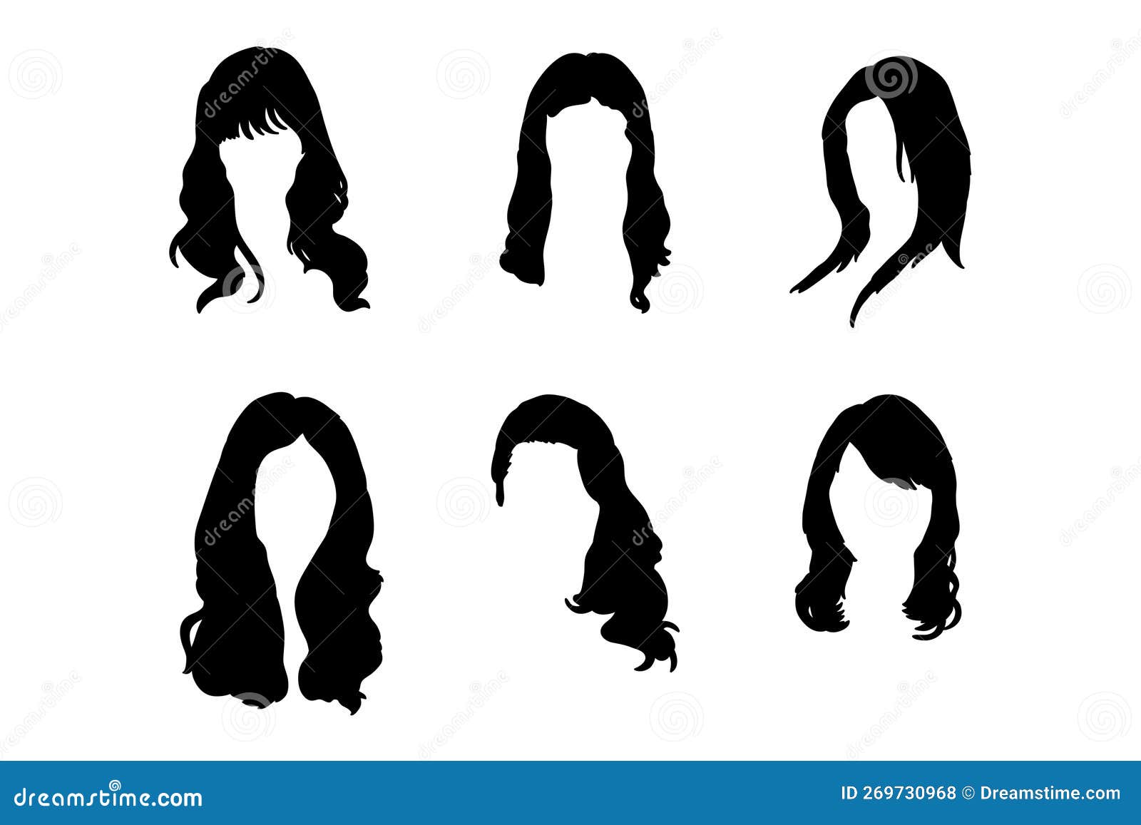 Set of Silhouettes of Women S Wig Hair Vector Design Stock Vector