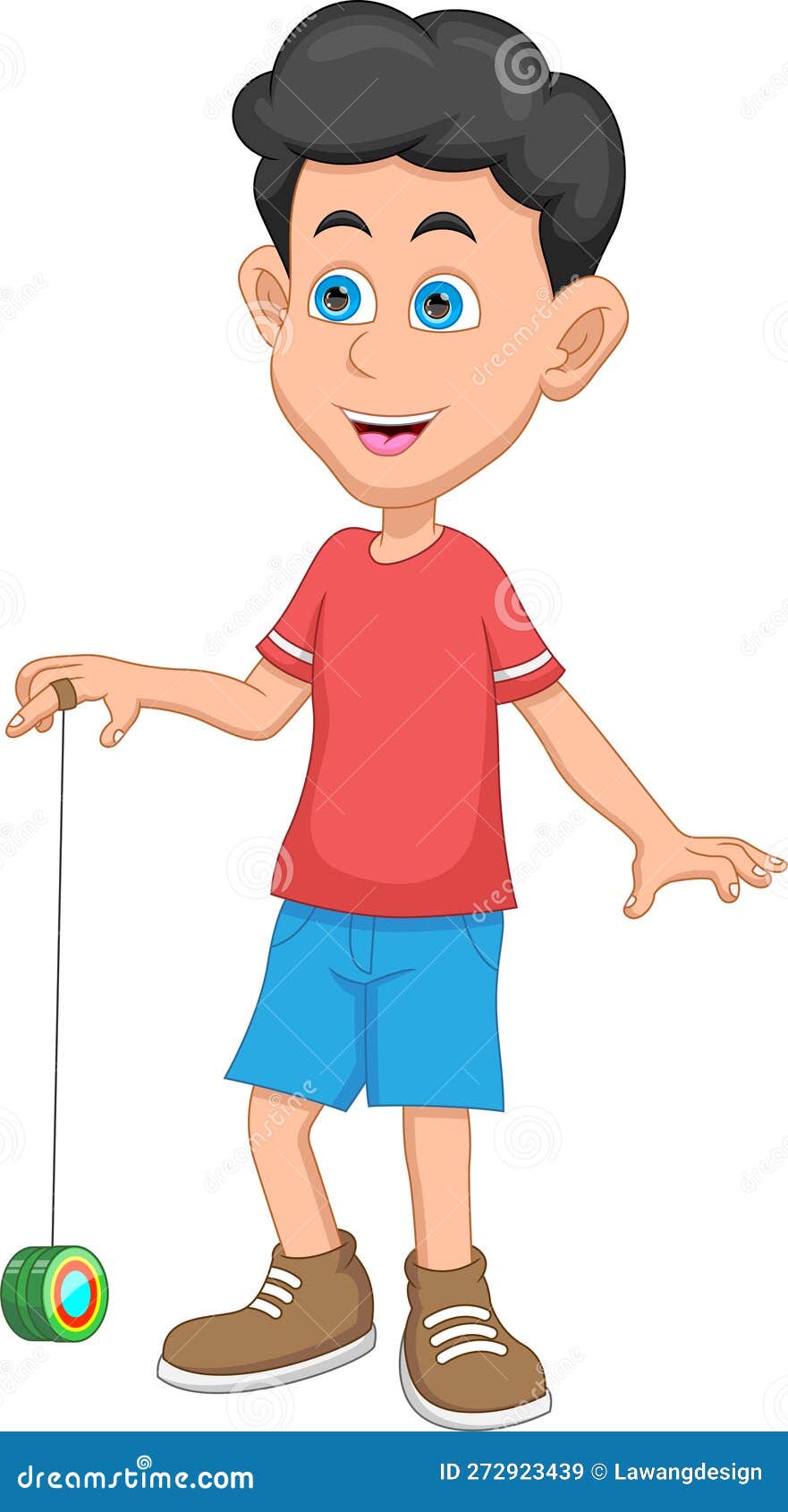 Boy Playing Yoyo Monochromatic Flat Vector Character CartoonDealer