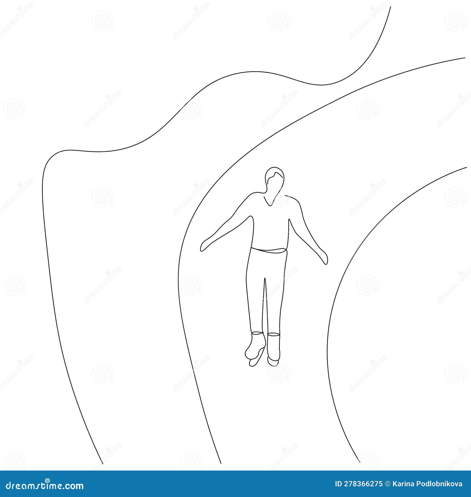 Girl Rollerblading In The Park Line Drawing Vector Illustration