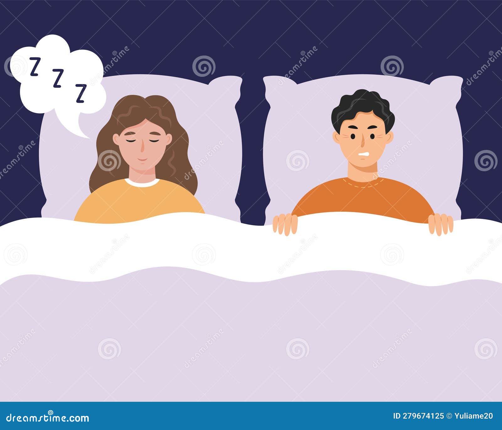 Young Man Suffering of His Partner S Snore at Night. Snoring Woman in ...