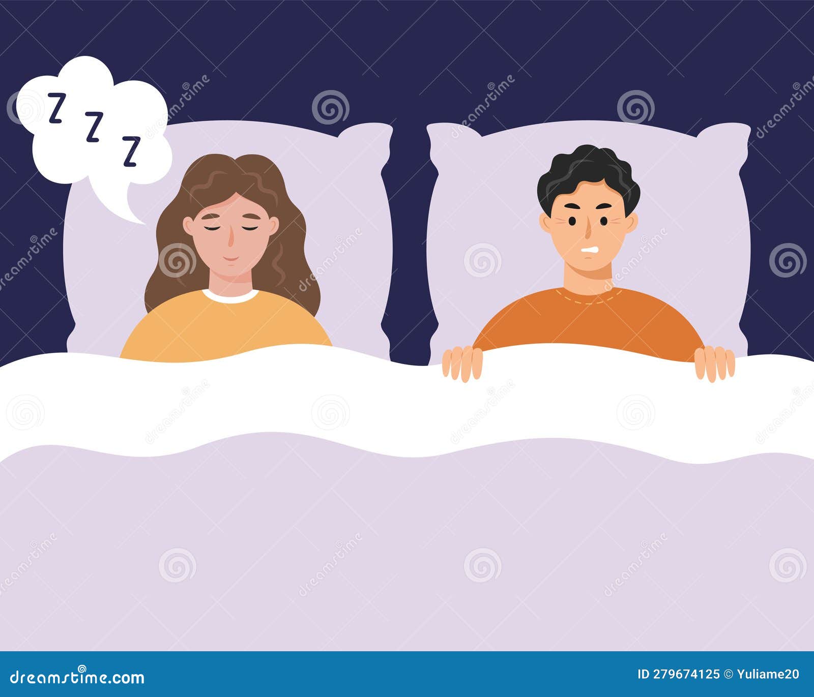 Young Man Suffering of His Partner S Snore at Night. Snoring Woman in