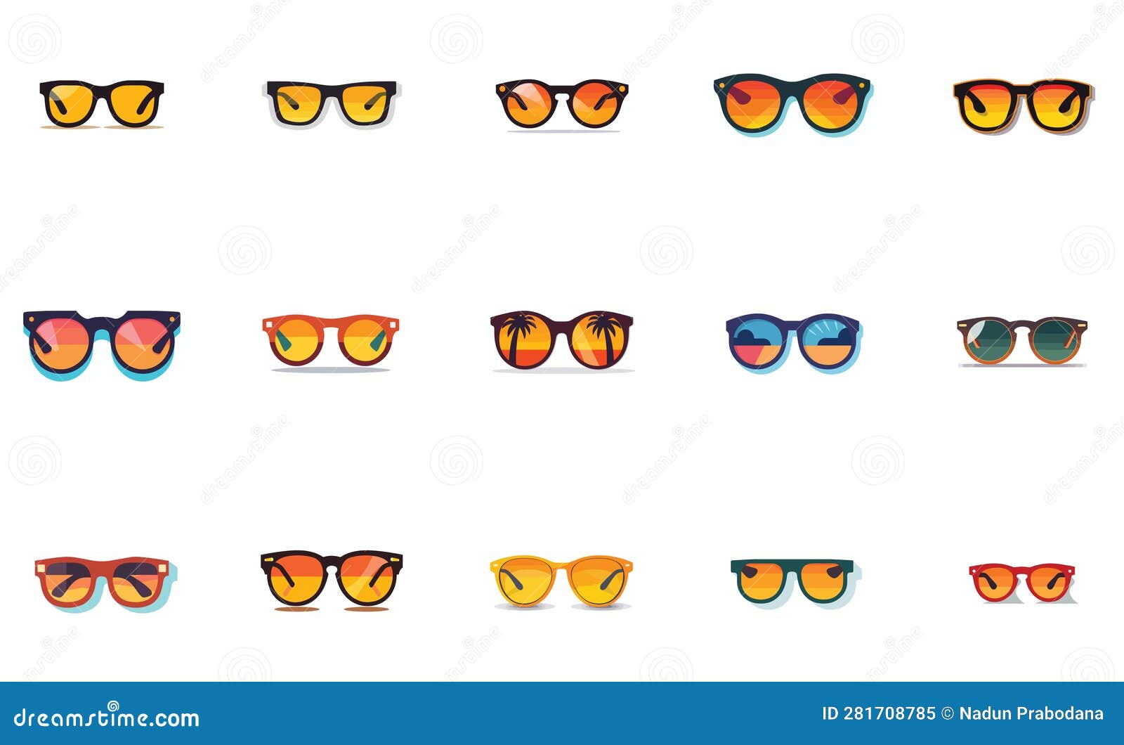 Sets of Pair of Yellow Sunglasses Icons. Stock Vector Illustration of