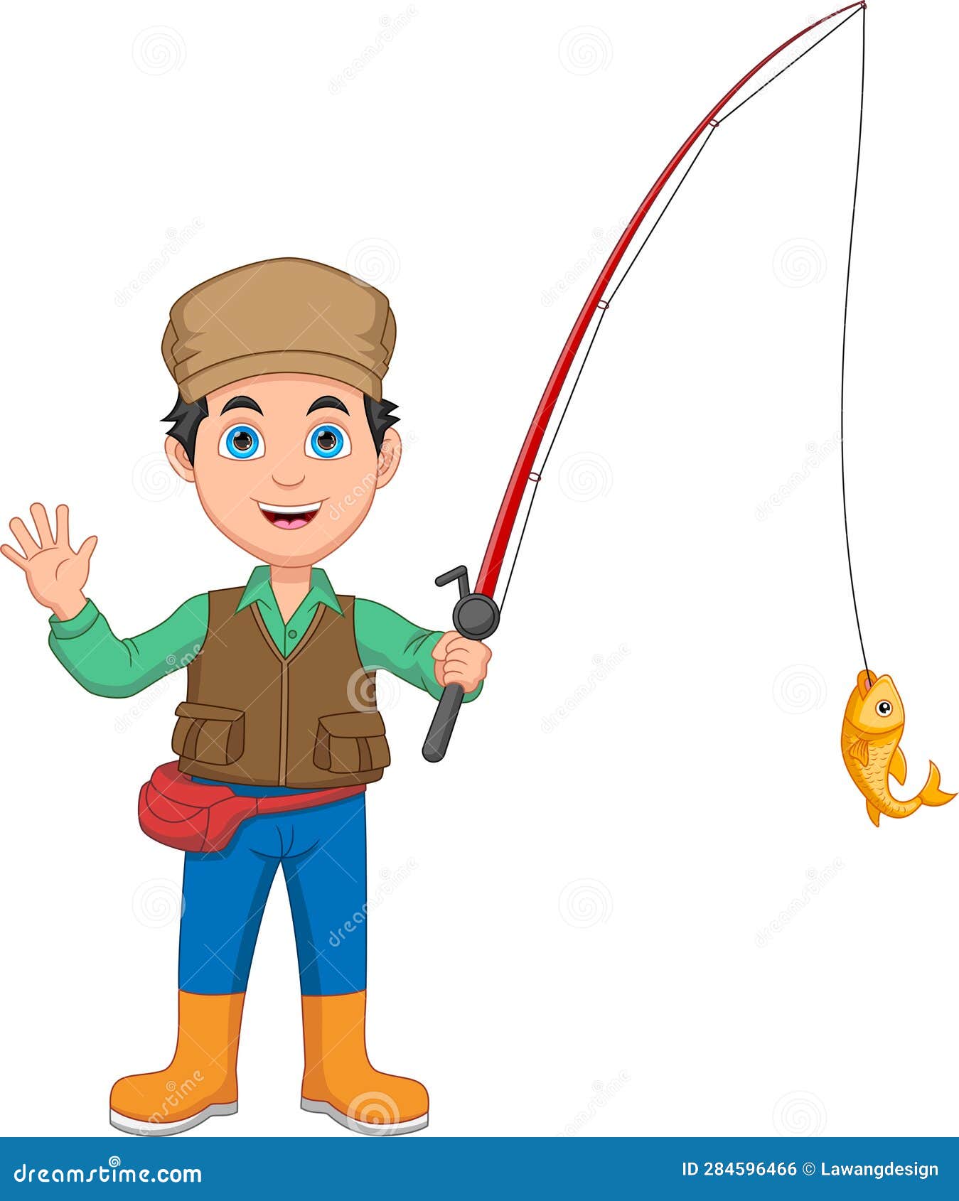 Fisherman Catch Fish with Fishing Rods Cartoon Stock Vector