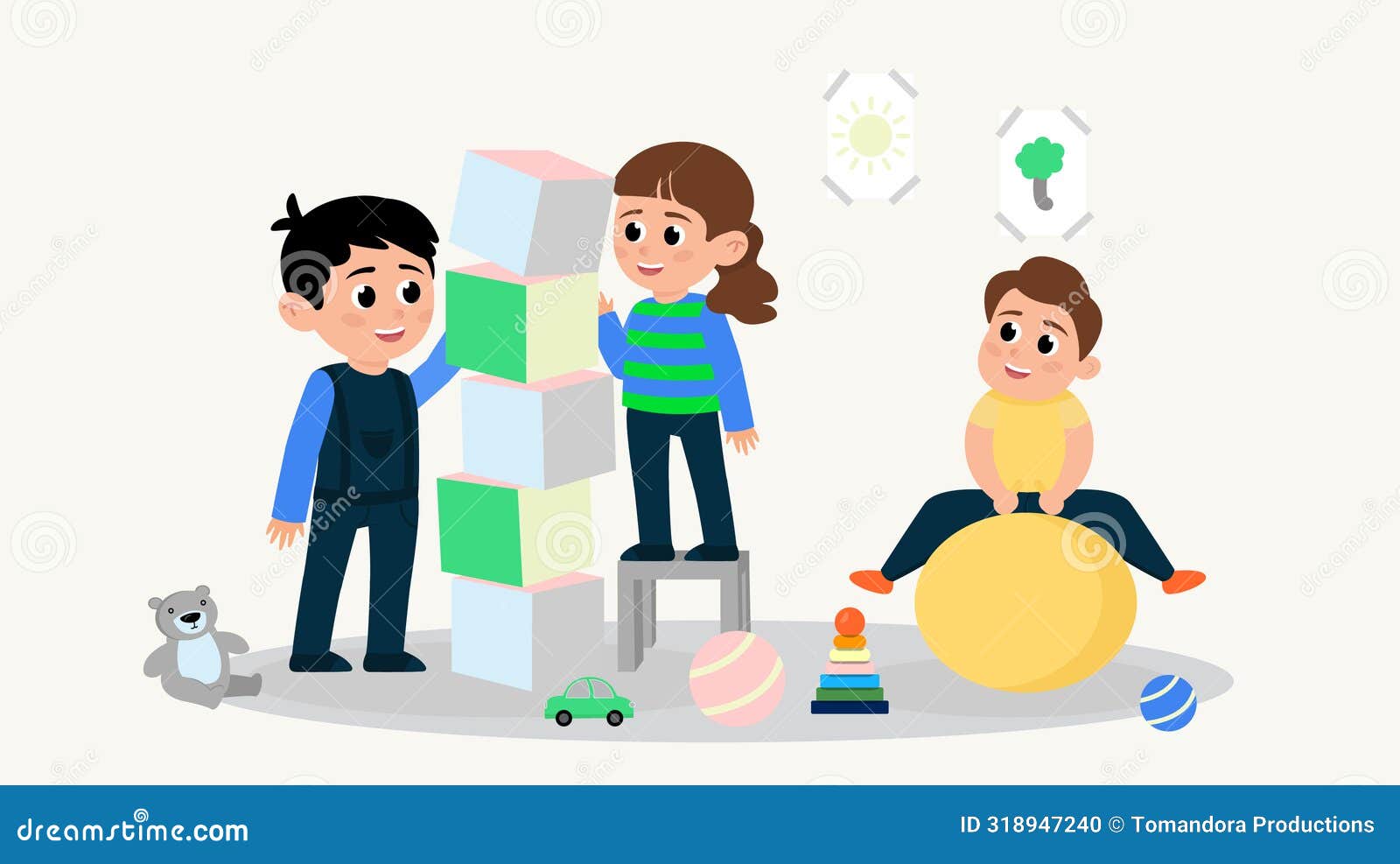 Kids Playing In Kinder Garden Vector Flat Art Style Stock Vector mom-triplets-crew-neck-sweatshirt-triplet-threat