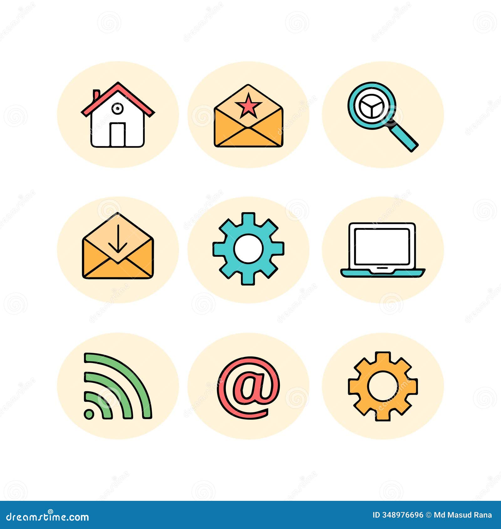 web flat icon  envelop, settings, home, search, laptop, wifi, email