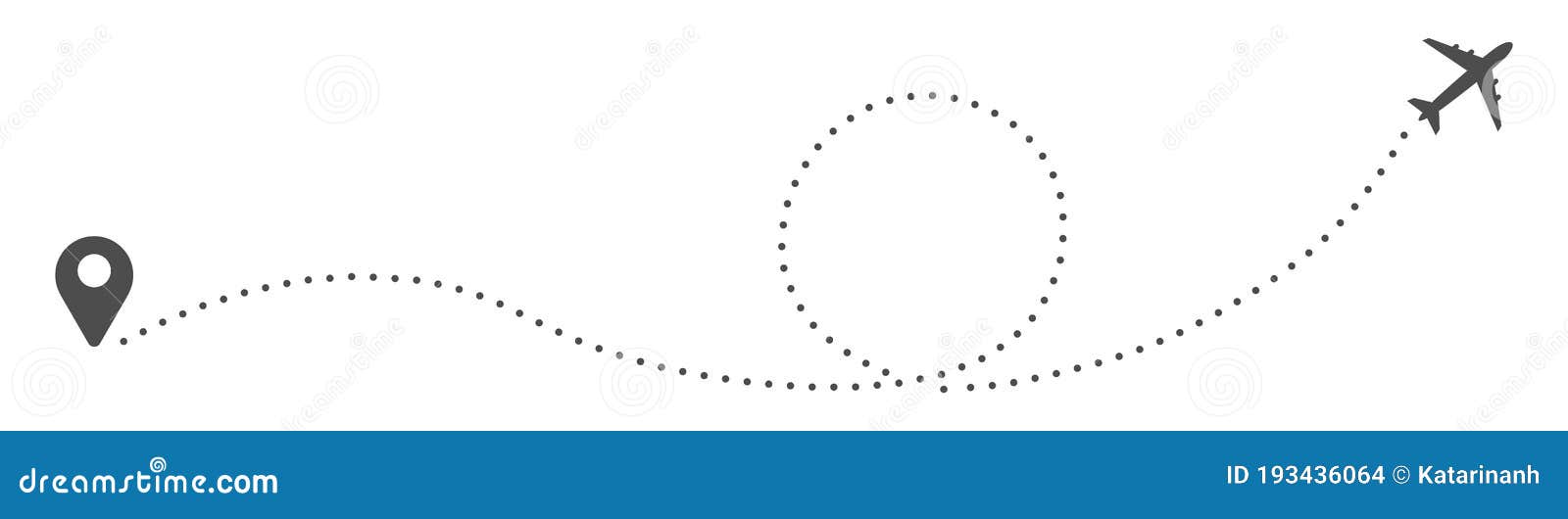 airplane dotted route line the way airplane in gray. flying with a dashed line from the starting point and along the path