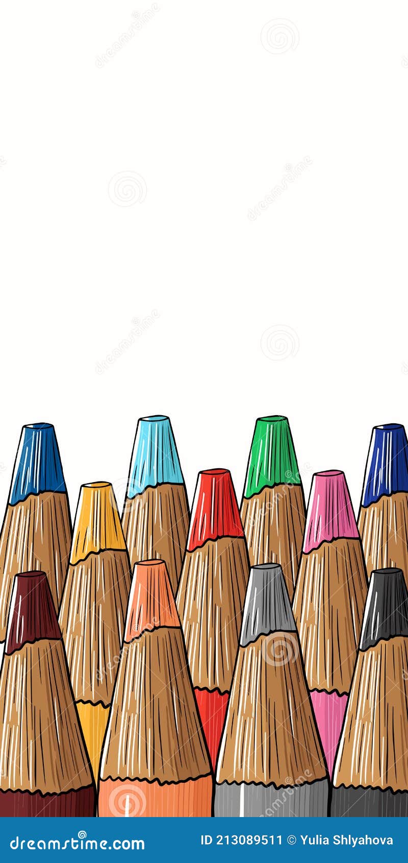  Banner with Colored Pencils Laying in Row and Empty Space for Text