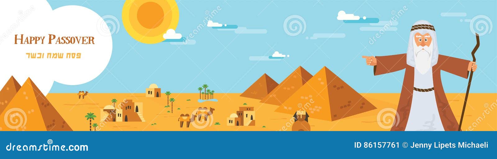 web banner with moses from passover story and egypt landscape . abstract   