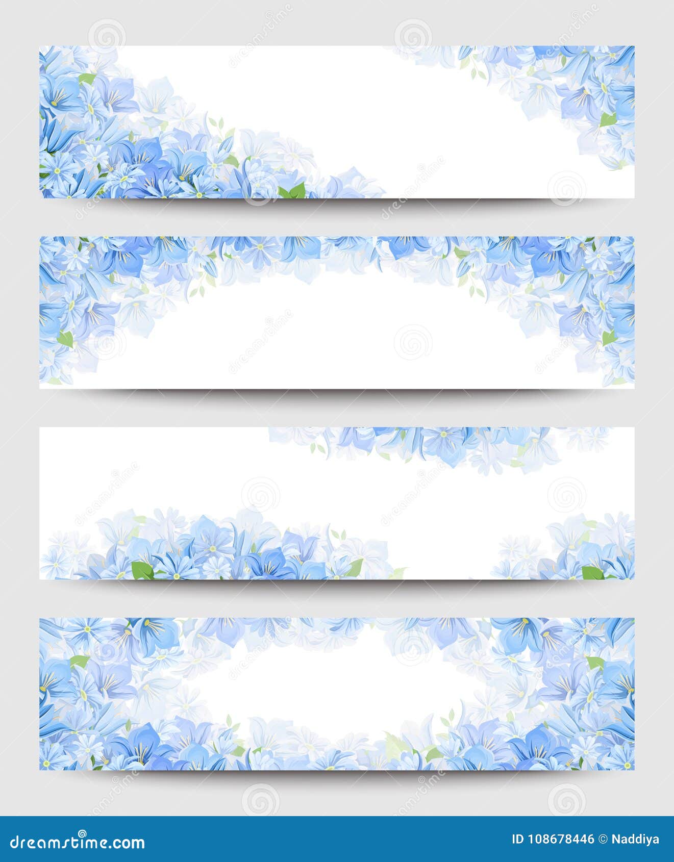  Banners with Blue Flowers. Vector Eps10. Stock Vector