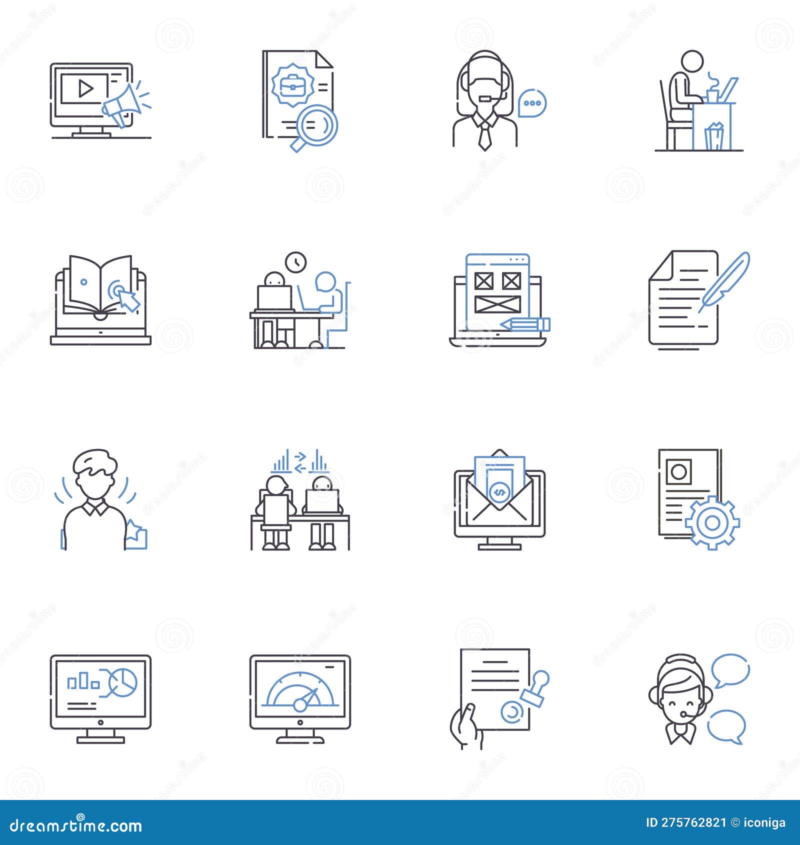 web-based employment line icons collection. remote, gig, freelance, telecommute, work-from-home, virtual, outsourced