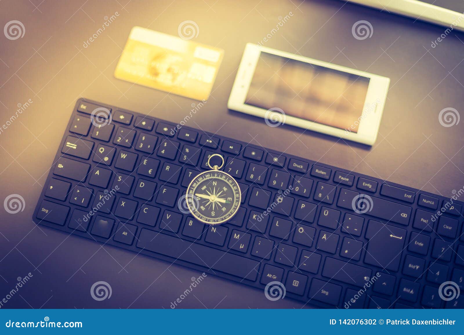 Web Business With Keyboard Compass Credit Card And Smartphone