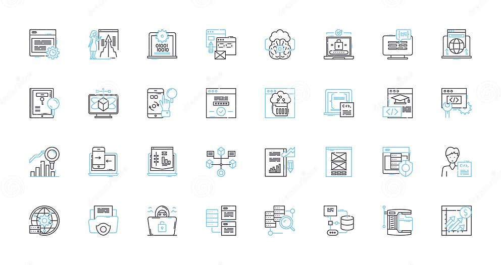 Web Computing Linear Icons Set. Browser, HTML, JavaScript, CSS, Server ...