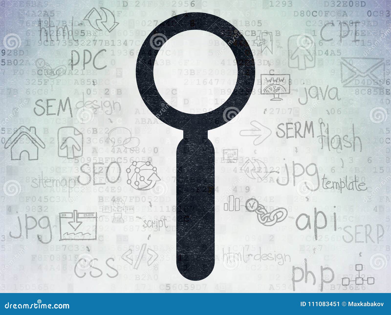 Web Development Concept: Search on Digital Data Paper Background Stock ...