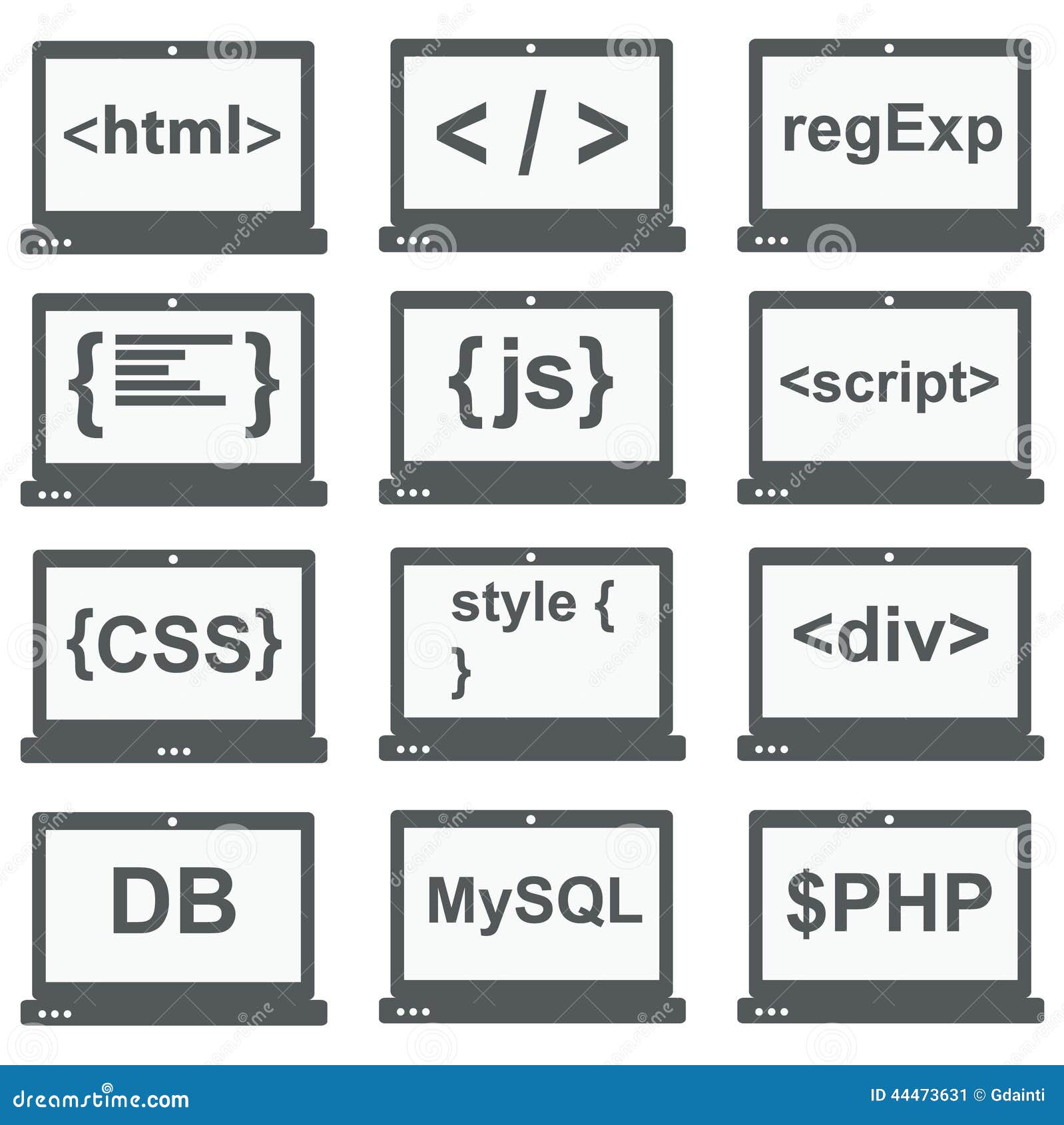 Download Web Development Icon, Set On Laptop Screen Stock Vector ...