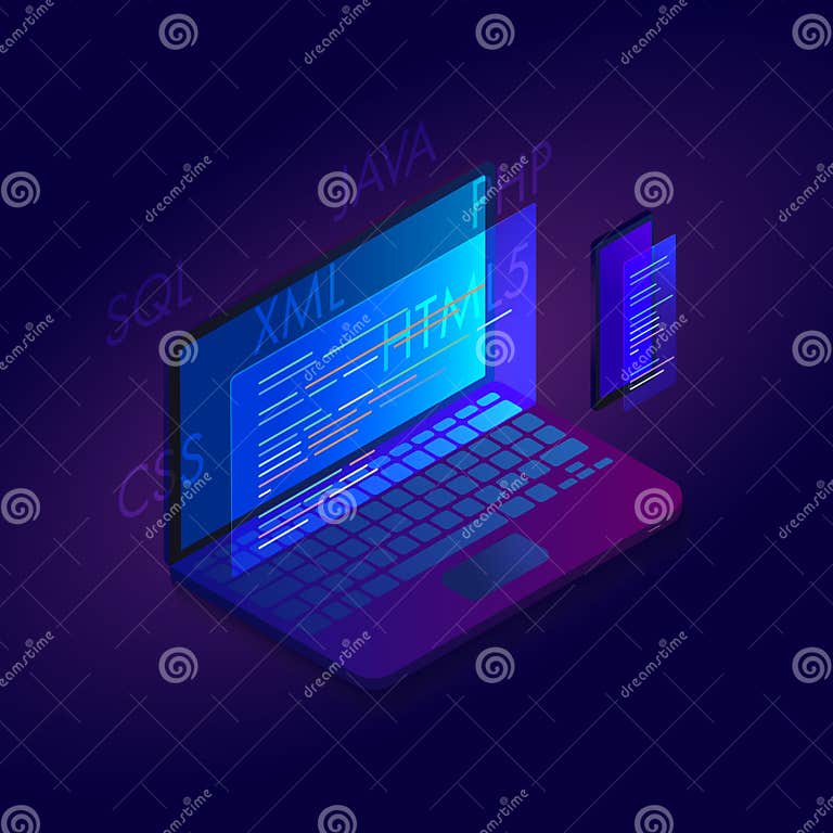 Web Development Programming and Coding Sites in Isometric Design. Html ...