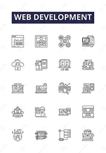 Web Development Line Vector Icons and Signs. Development, HTML, CSS ...