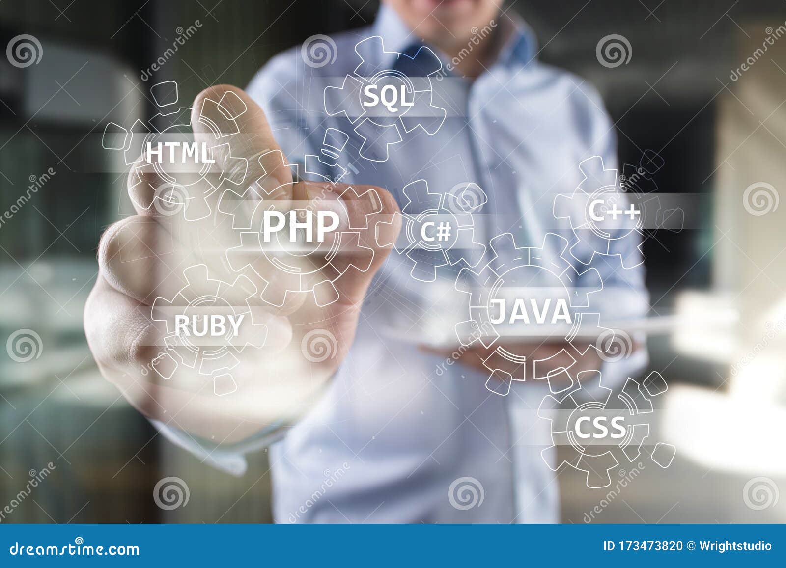 Web Development Tools Concept on Virtual Screen. Programming Language ...