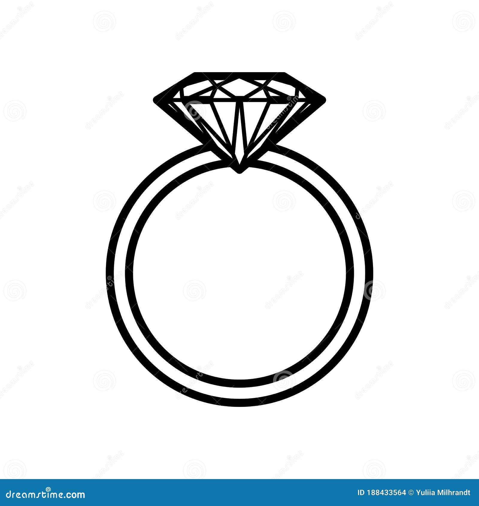 Diamond Ring Icon. Vector Black and White Outline Stock Illustration