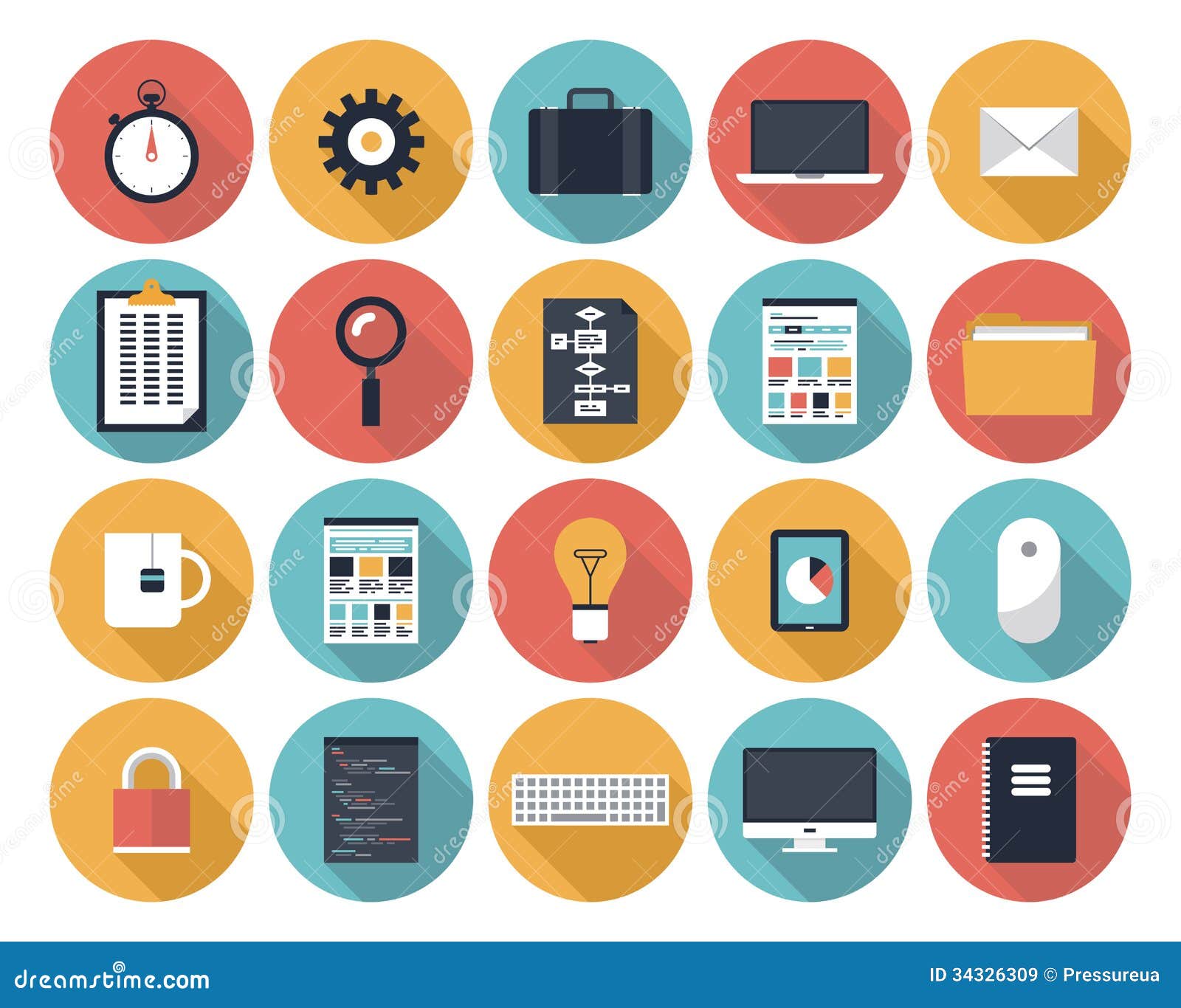 Web Flat Icons Set Stock Vector Illustration Of Folder