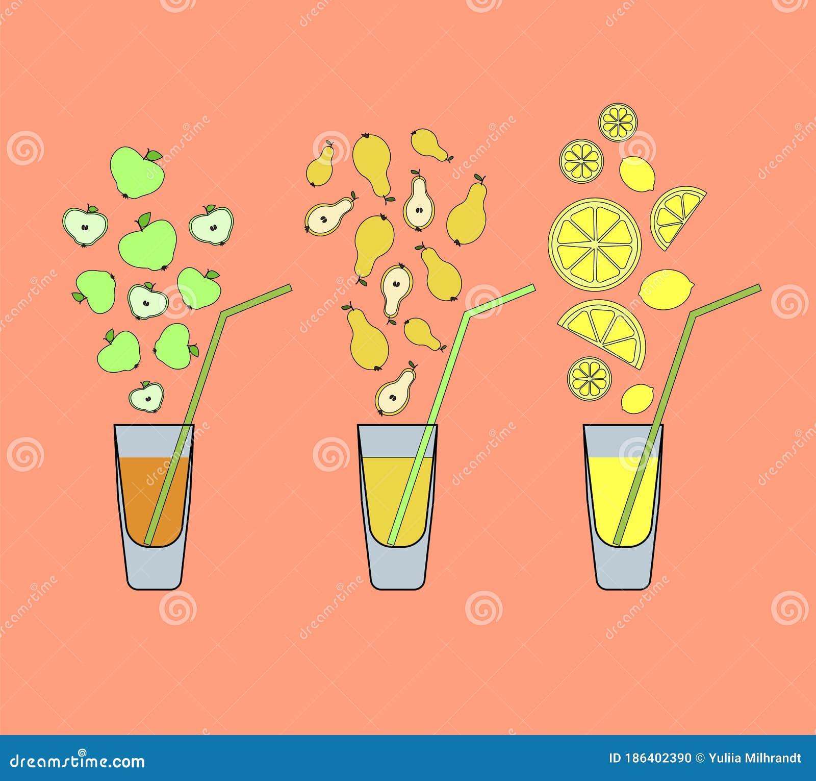 Fruit Juices Set. Colorful Vector Stock Illustration Illustration of