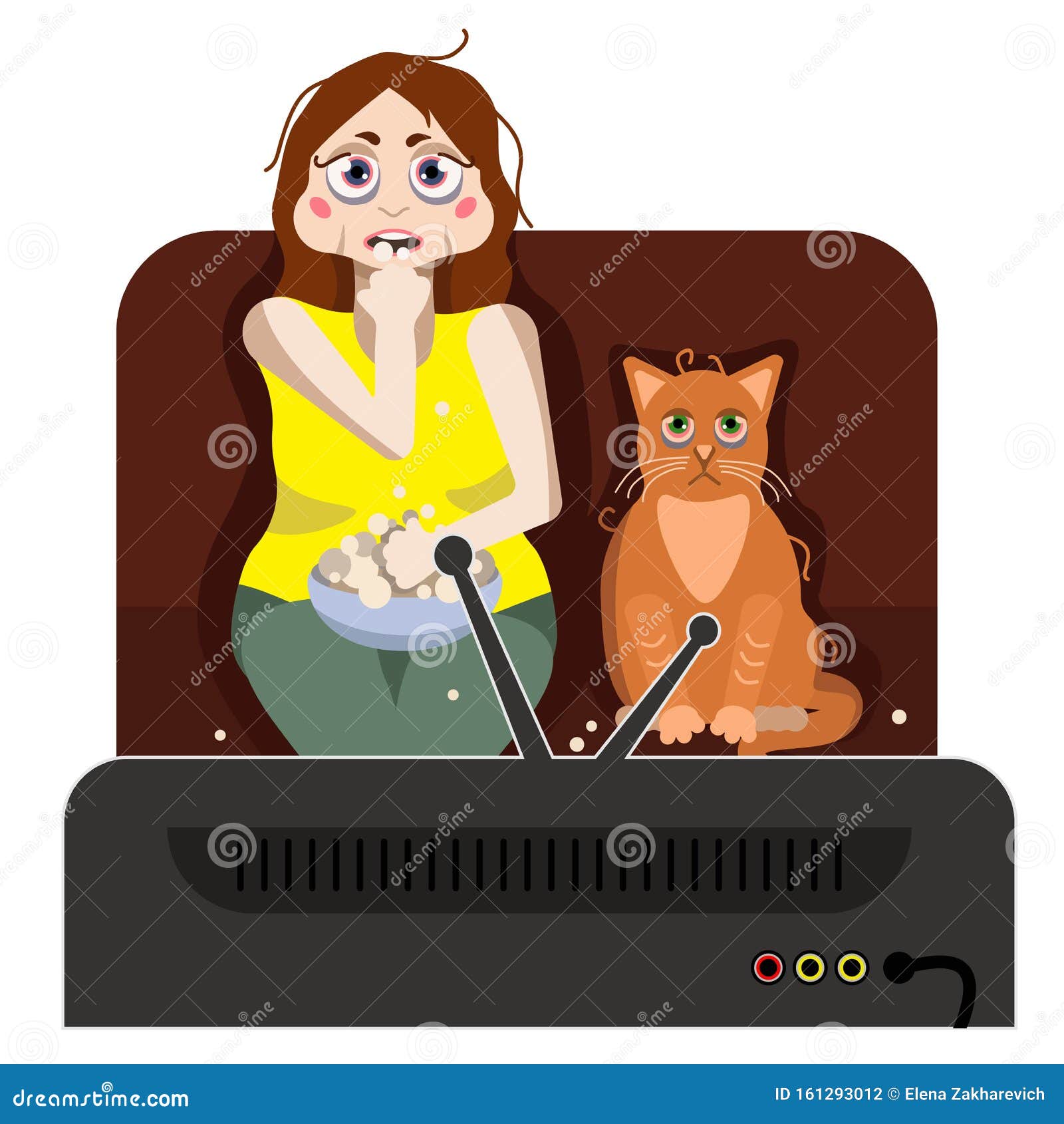 Girl and Cat Watching Tv Vector Stock Vector Illustration of