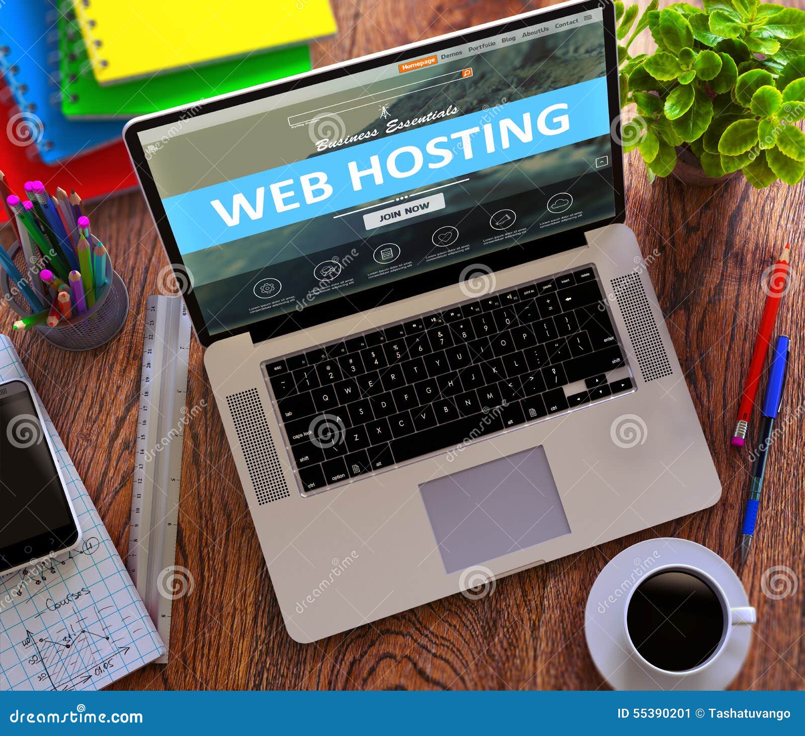 web hosting concept on modern laptop screen