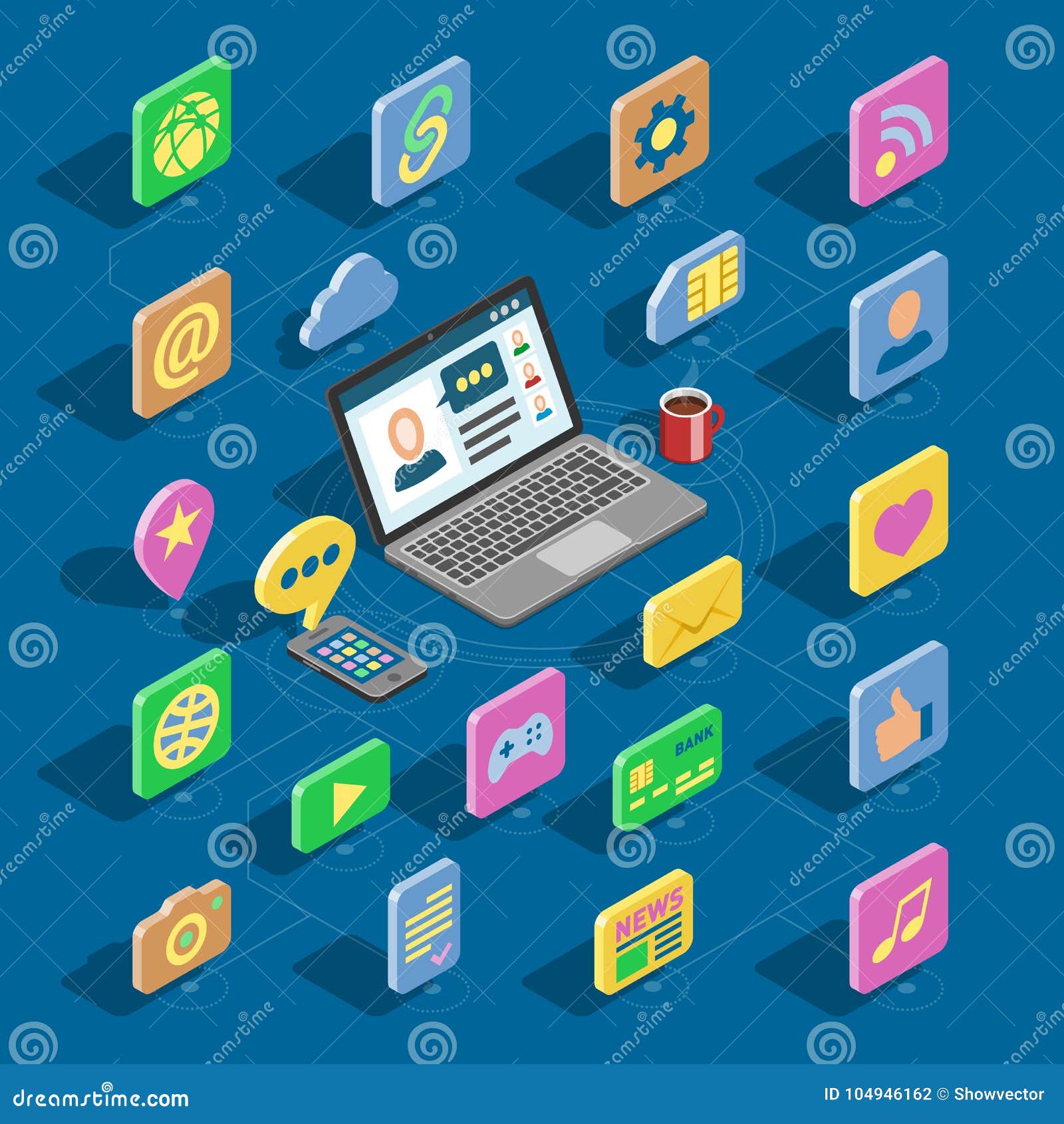web isometric icons  3d office collection set and computer buttons