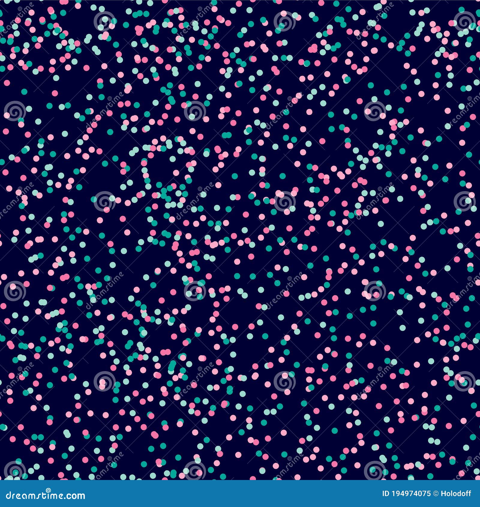 Mint, Green, Pink Dots on Blue Background. Stock Vector Illustration