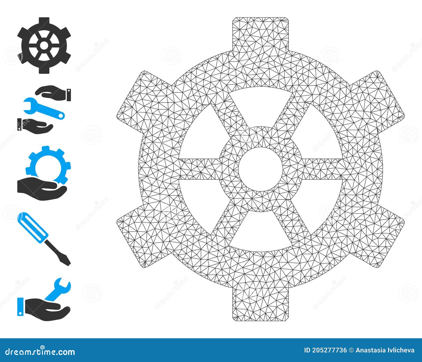  Network Gear Icon with Simple Symbols Stock Vector Illustration