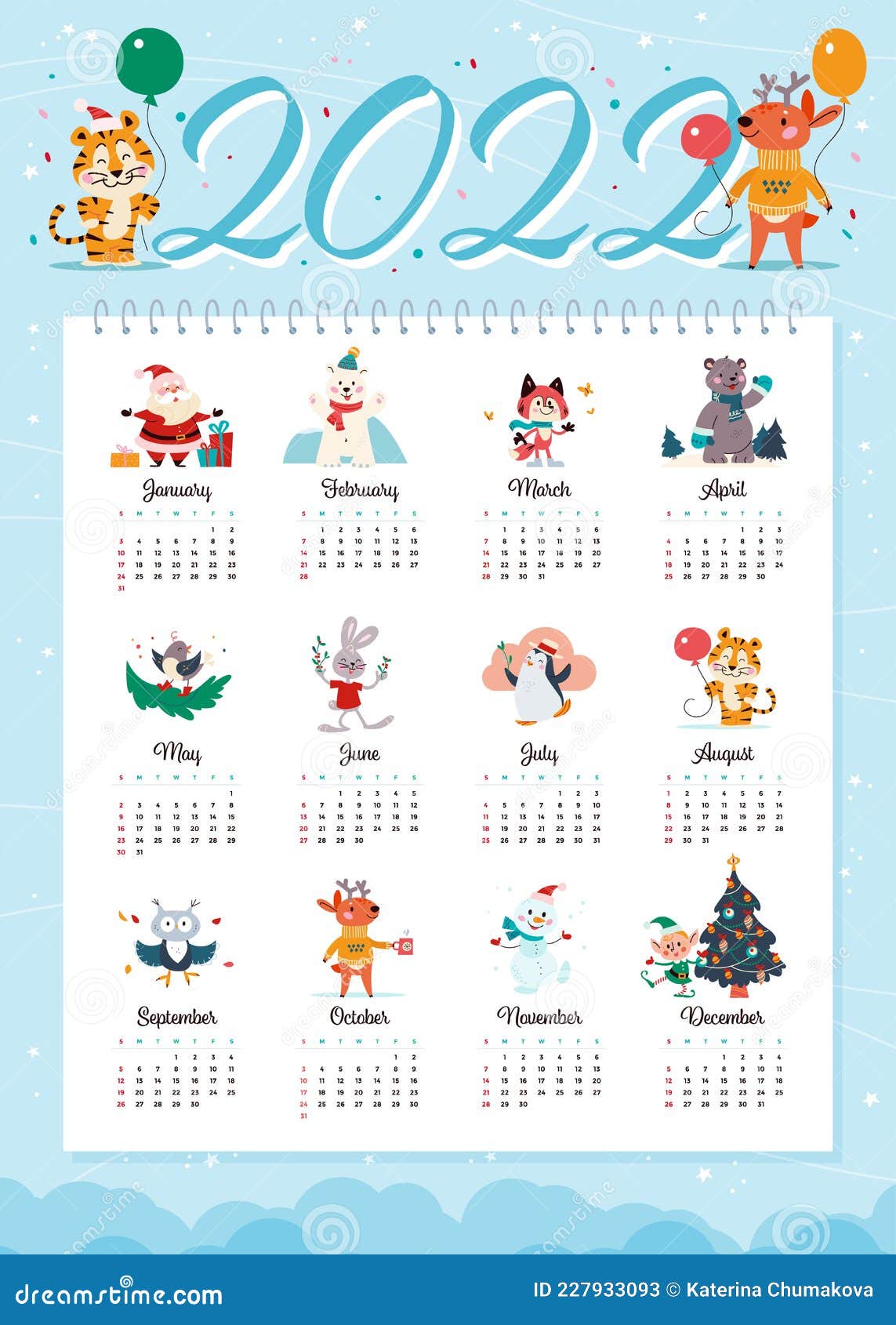 Kids Calendar 2022 2022 New Year Creative Monthly Calendar For Kids With Cute Funny Animals  Characters Design Template. Stock Vector - Illustration Of 2022,  Background: 227933093