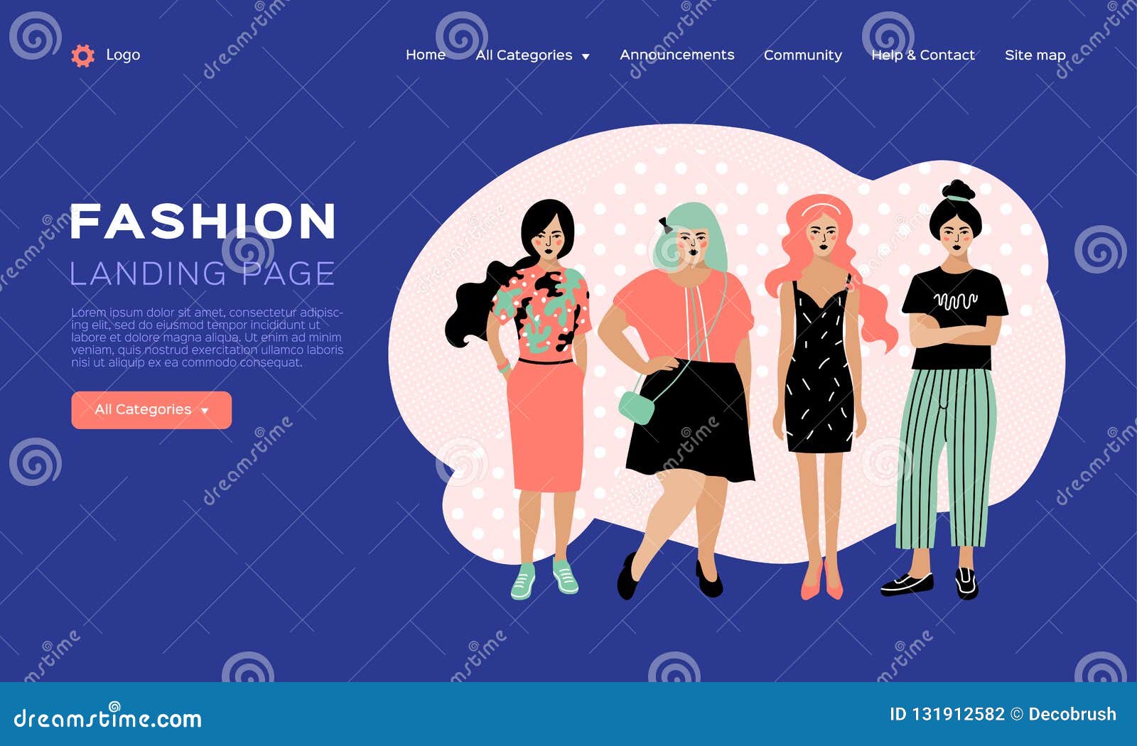 Web Page Design Template for Fashion, Clothing Catalog. Beauty Landing ...