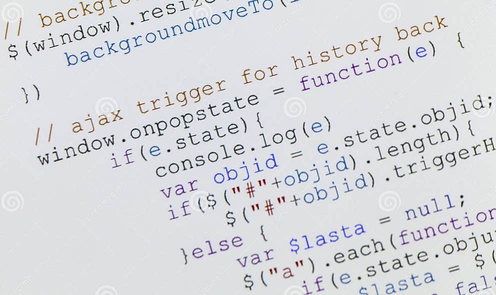 Page Javascript Code on Computer Monitor Stock Photo Image of
