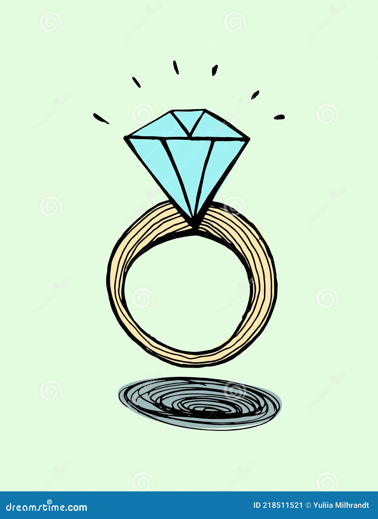 A Ring with a Diamond. Hand Drawn Doodle Stock Illustration