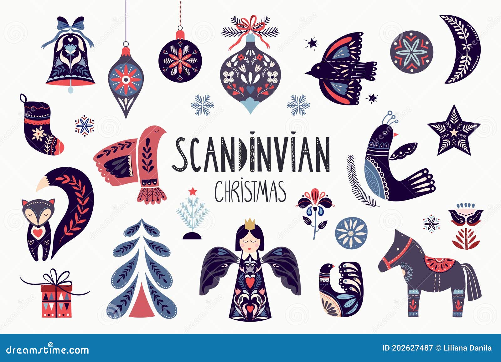 Set nordic christmas graphic elements Royalty Free Vector