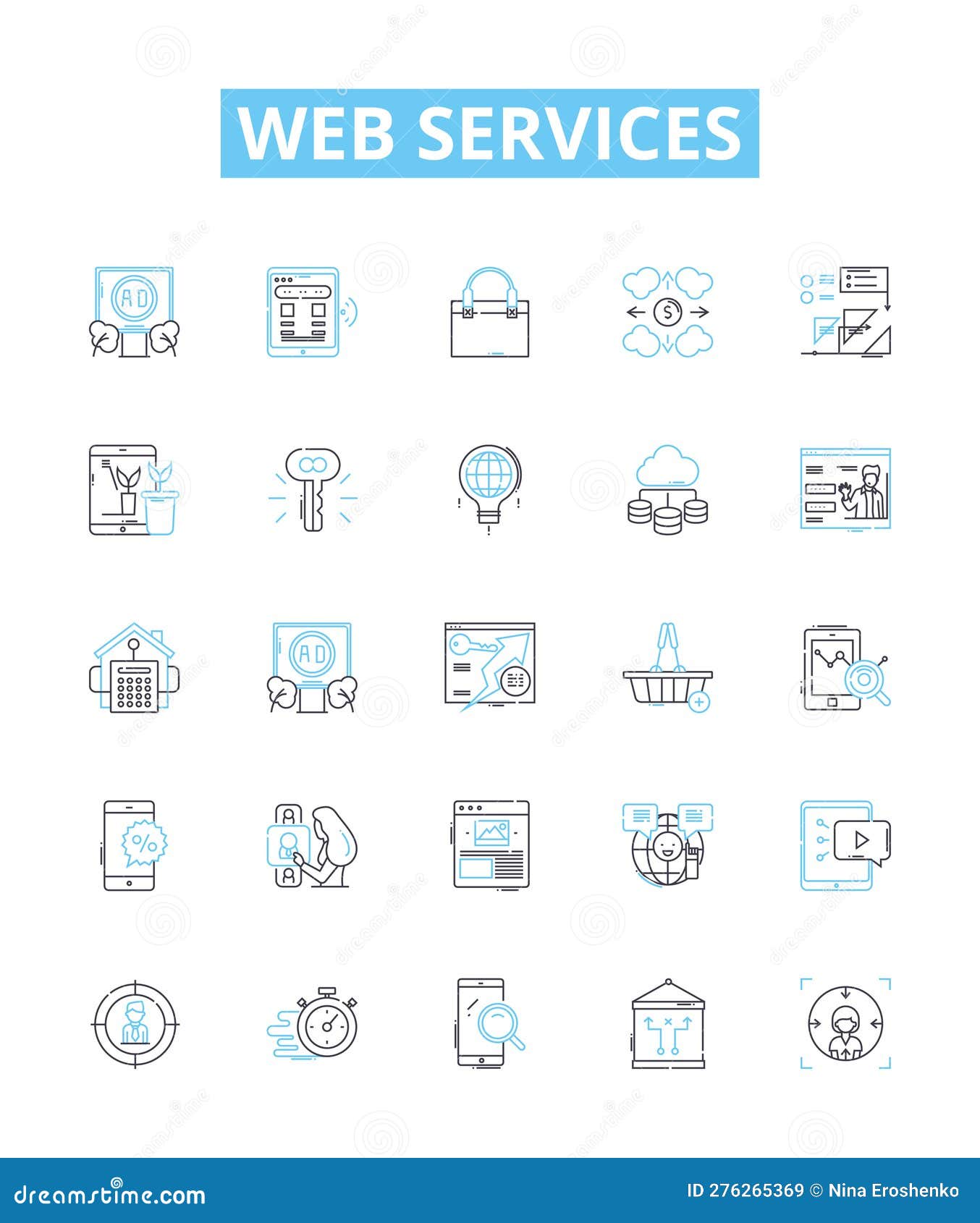 web services  line icons set. web, services, api, rest, soap, applications, xml  outline concept