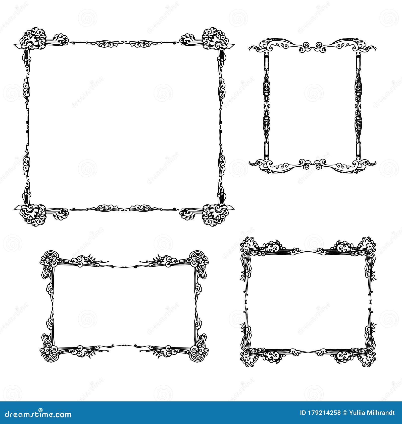 Vintage Frames For Design Hand Drawn Vector Isolated Stock