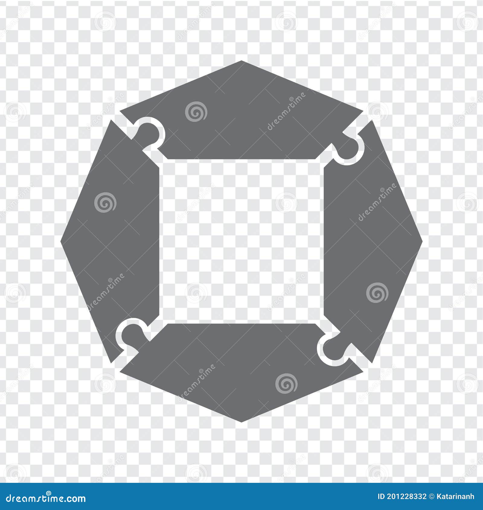 simple icon octagon puzzle in gray. simple icon puzzle of the four s on transparent background.  simple icon polygonal puzz