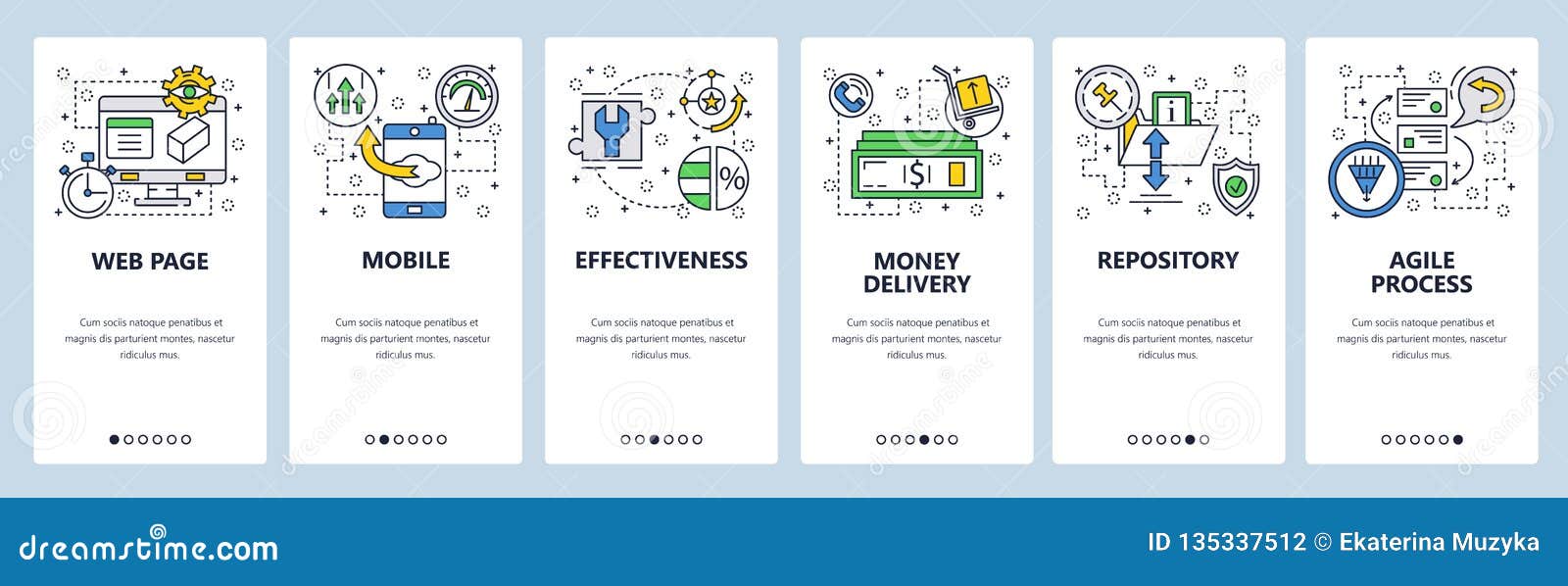web site onboarding screens. repository, agile process . menu  banner template for website and mobile app