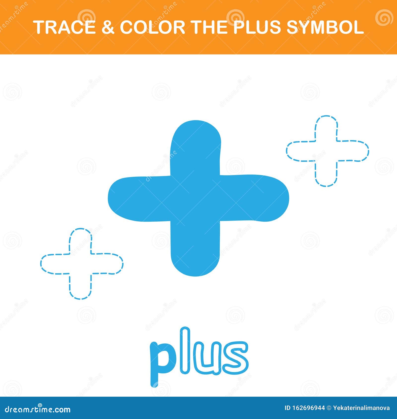 Trace & Color the Plus Symbol Worksheet Stock Vector Illustration of