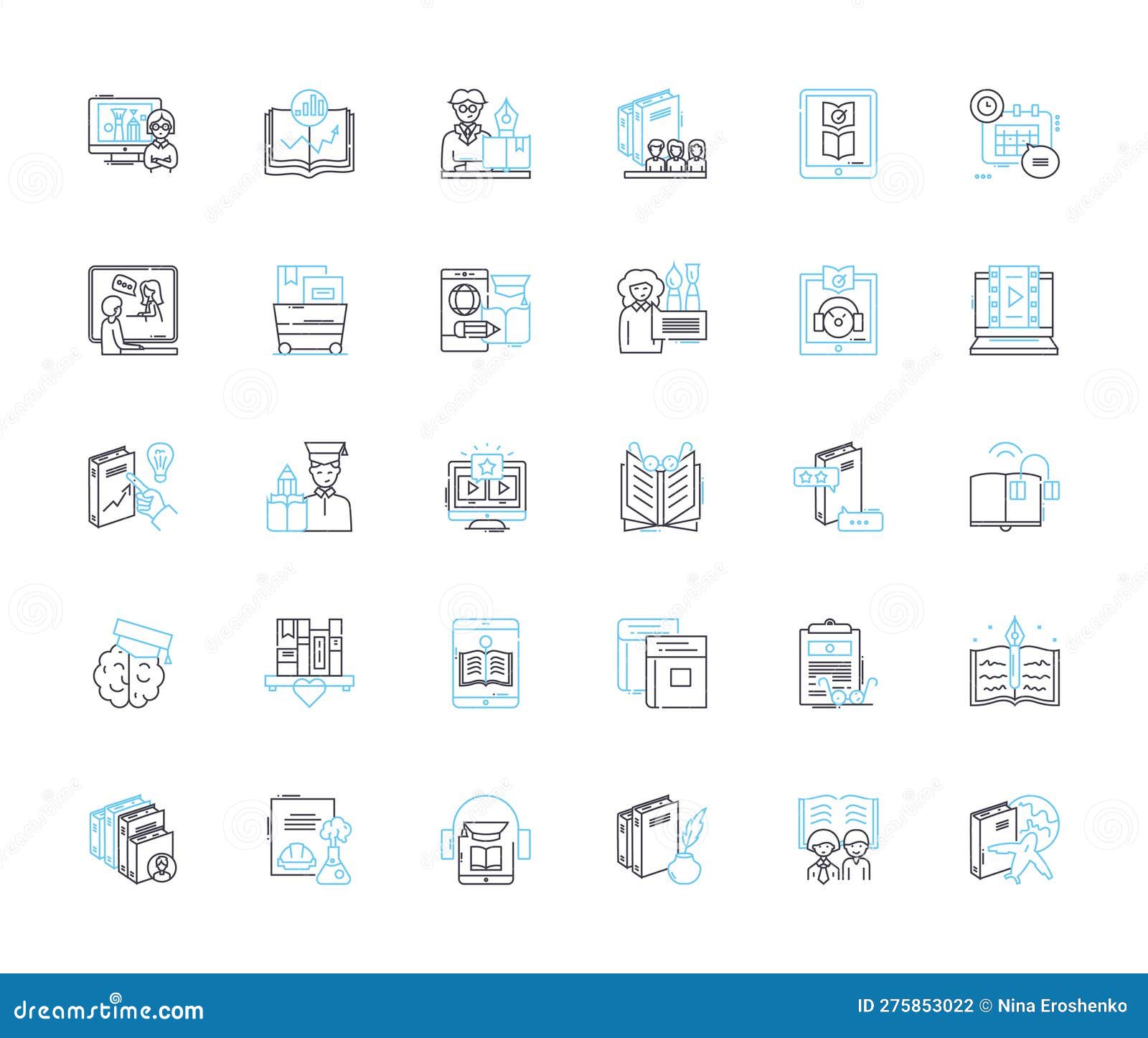 web writing linear icons set. content, seo, blogging, marketing, socialmedia, analytics, keywords line  and