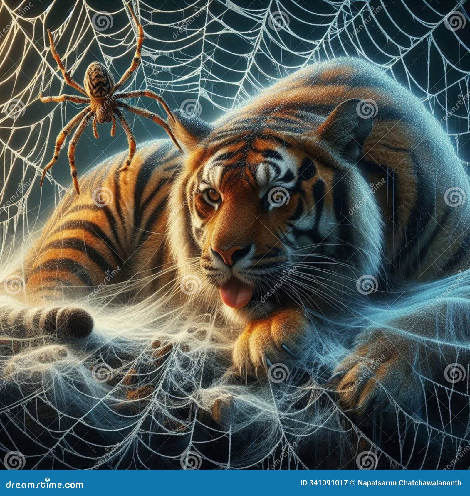 webbed fate: tigerâs struggle and the spiderâs bite