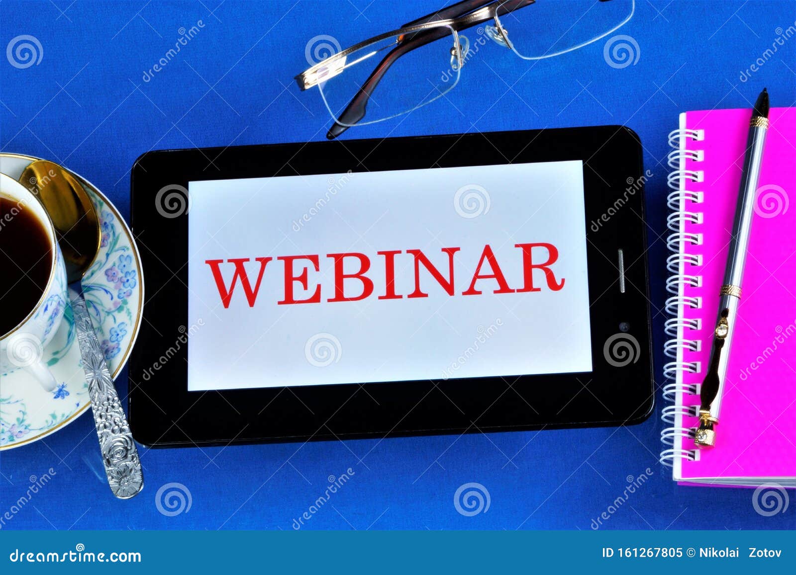 webinar Ã¢â¬â web conference, online meetings or presentations over the internet at the computer. a computer tablet, reading glasses