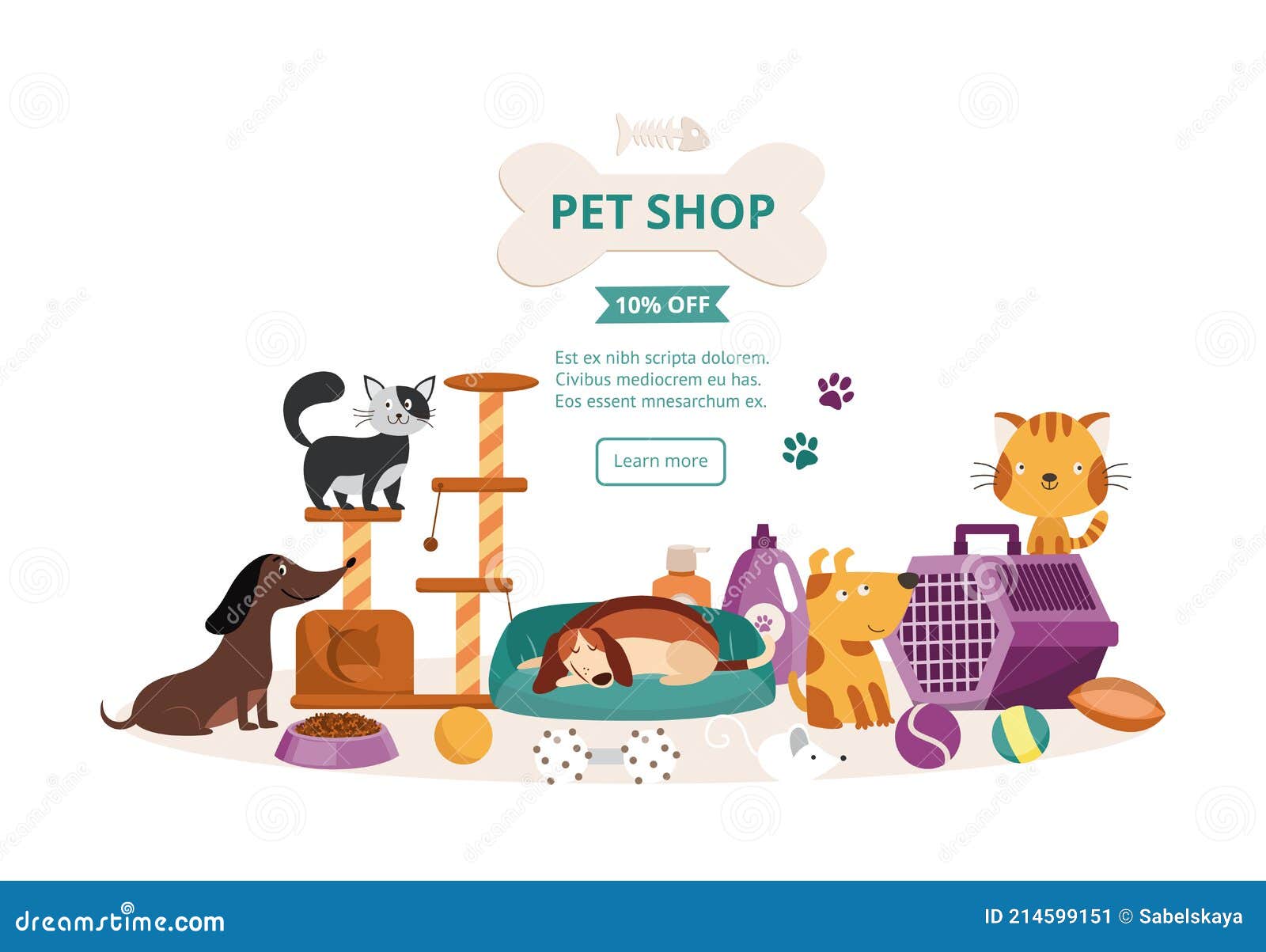 Webinterface Dierenwinkels Met Platte Vectorillustratie Honden En Katten. Vector Illustratie Illustration of grooming, hond: