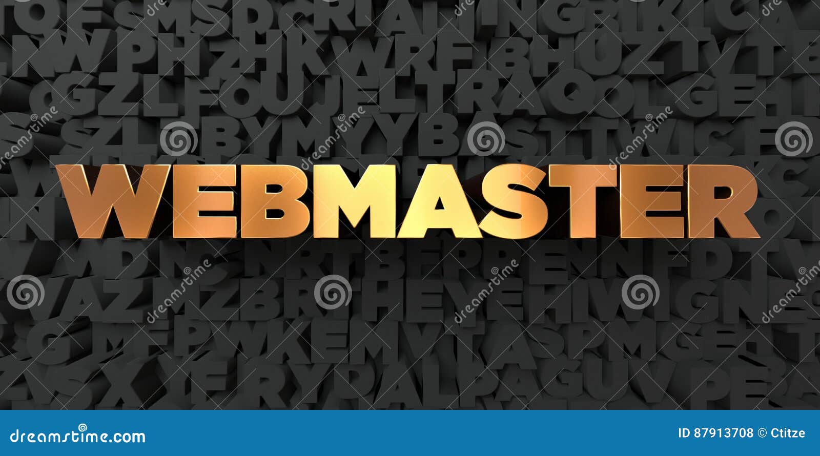 webmaster - gold text on black background - 3d rendered royalty free stock picture